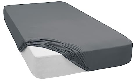 Mixibaby Spannbettlaken Jersey Spannbetttuch 100% Baumwolle Bettlaken Spannbettuch Laken 28 Farben, Größe:140 x 200 cm, Farbe:Dunkelgrau
