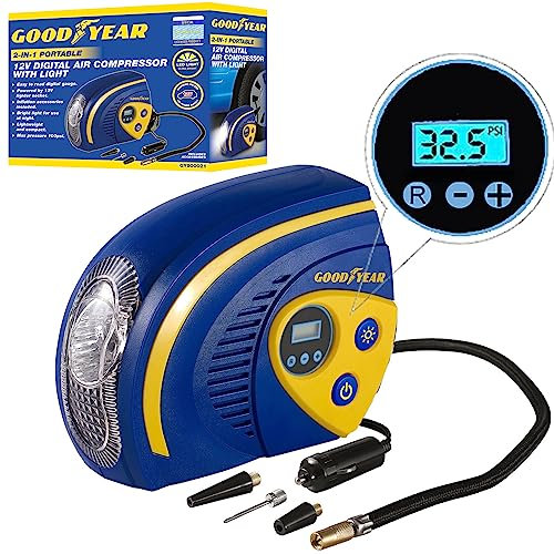 Goodyear Digital Car Tyre Air Inflator Compressor Pump with Digital Display | Pre Set Pressure | Inflatables Toys | Swimming Pool | Anti-Burst