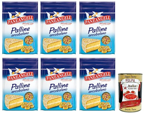Italian Gourmet Palline Arcobaleno per dolci bunte Streusel 6 x 60g | Confetti colorati e Zucker-Dekor, runde Form, barattolo richiudibile, für, Gesamtnettogewicht 360 g + Kostenlos Polpa 400g