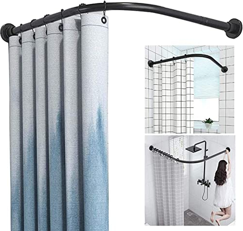 Tringle douche angle reglable, Barre de Rideau de Douche Incurvée et Extensible en Acier Inoxydable Chromé avec Barrage d'eau de seuil de Douche et Rideau Douche Tringle à Rideaux Ajustable Antirouill