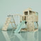 Rebo Outdoor Spielturm mit Wellenrutsche | Spielhaus aus Holz mit Kinderschaukel, Kletterwand, Kletternetz | Stabile Konstruktion, Weiches Gefühl in den Seilen