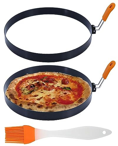 NISHZHU 8 Inch Pancake Ring Nonstick Omelette Ring With Silicone Insulated Handle Round Egg Rings With Oil Brush