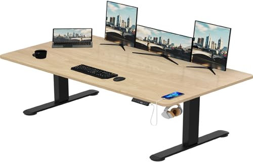 TRIUMPHKEY Höhenverstellbar Schreibtisch groß 200x80cm mit USB Ladeanschluss, 3 Memory-Steuerung Schreibtisch Höhenverstellbar Anti-Kollisions Höhenverstellbarer Tisch Computertisch