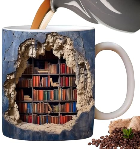DOWNDRIFT 3D Bücherregal Tasse Kaffeetasse Mehrzweck-Keramik-Kaffeetasse Einzigartige Kaffeetassen Kreativ Mehrzweck Keramik Bücher Regal Porzellan Knochenbecher 3d Porzellan Knochenbecher