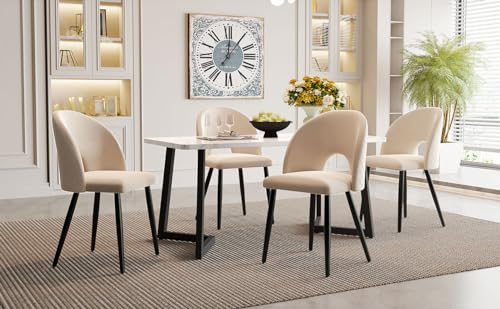 Dolamaní Essgruppe Set 120x70cm, Esstisch mit 4 Stühlen, Rechteckiger Esstisch Moderner Küchentisch Set, Esszimmerstuhl Mit Diamantmuster, Verstellbare Stuhlbeine, Samt (Schwarz V Tischbeine, Beige)