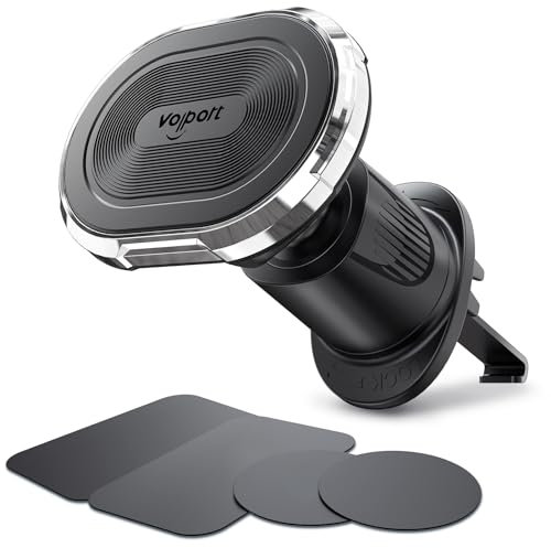 volport Magnetic Phone Holder Mount, Universal Car Cradle for Air Vent [2025 Upgraded Clip Hook] 6 x N52 Military Super Strong Magnets with 4 Metal Plates Compatible with All Cell phone & Tablets