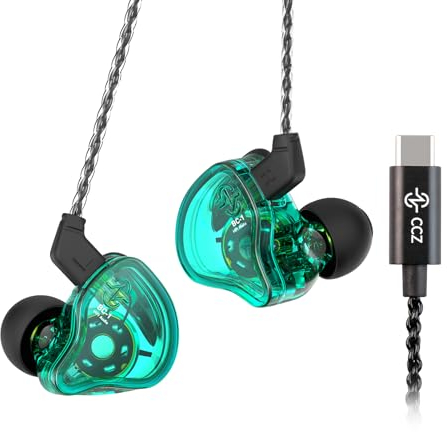 Yinyoo CCZ Melody Wired Type C Headphones for Samsung Galaxy s23 s22 s21 s20 Ultra, USB iPad/ipad Pro/Oneplus Earbuds in Ear Monitors Earphones with 1BA 1DD (Green, Without mic)