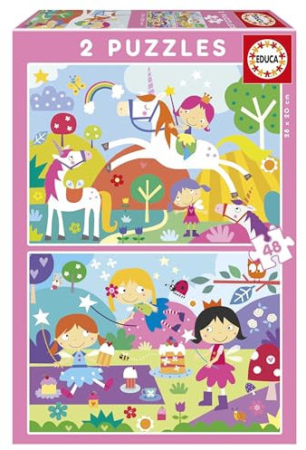 Educa - Fantasiewelt. 2 Puzzle mit 48 Teilen, die jeweils aus perfekt fertiggestellten großen Teilen bestehen, so DASS Seine Manipulation einfach und sicher ist (19993)