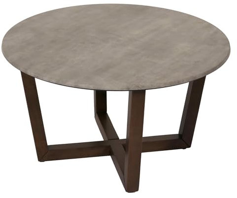 Mendler Couchtisch HWC-M61, Beistelltisch Sofatisch, Massiv-Holz HPL Laminat Melamin Ø80cm, Beton-Optik, Dunkles Gestell