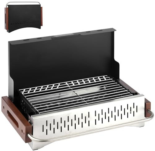 DNKMOR Tragbarer Holzkohlegrill, klappbarer Tischgrill, Edelstahl-Notebook-Grill, kleiner Grill für Outdoor-Kochen, Hinterhof, Camping, Reisen, Picknicks, Strand