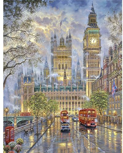 TDFERAN/40x50CM 5D Peinture Diamant Paysage Londre Enfant Adulte Point De Croix Kit Complèt Carré DIY Diamond Painting Tour Cristal Strass Salon Chambre Décoration Autocollant Mural -Big Ben
