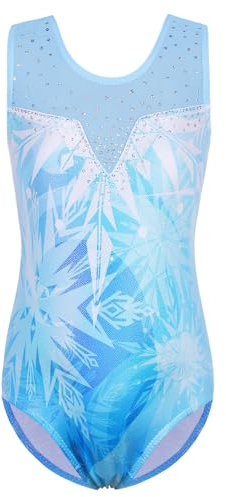 ZNYUNE Mädchen Farbverlauf Gymnastikanzug Ärmellos Kinder Gymnastik Trikot Klassisch B172 BlueSnowflake 6A
