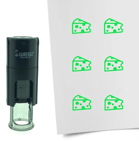 CombiCraft Selbstfärbender Stempel Käse in Grün, 10mm rund - Ideal für Bulletjournals und Treuekarten