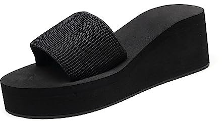 DuBiytlk Mujer Sandalias Con Chanclas De Piscina Sandalias Zapatos de gruesa de tacón de cuña de fondo de verano, sandalias para interiores y exteriores, zapatillas Mujer Sandalias Comodas (Black, 35)