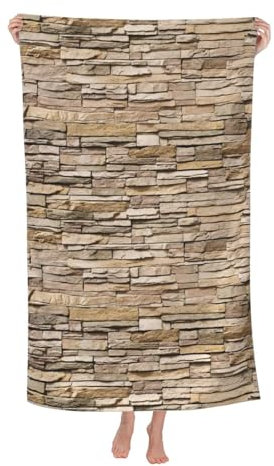 BREAUX Rustic Rocks - Toalla de microfibra con estampado de pared de ladrillo, toalla de baño de secado rápido para hombres y mujeres, esencial para los amantes de la playa, color blanco