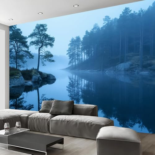 Papier Peint Auto-Adhésif Papier Peint Autocollant Mural En Vinyle, Lac De La Forêt De Pins Scandinaves Plastique Imperméable À L'Eau Avec Dos Collant Autocollant Mural Papier De Contact Peel And