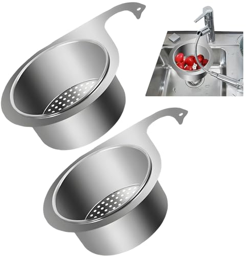 Fenytay Pack of 2 Stainless Steel Swan Sink Strainer Basket, Multi Functional Drain Basket, Swan Kitchen Corner Sink Food Drain Basket Filter, Kitchen Sink Food Drain Basket for Kitchen Sink