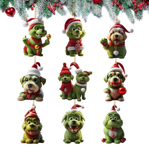 9 Stück Weihnachtsbaum Anhänger 2D Hund Dekorative Ornamente Weihnachtskatze Deko Acryl HundAnhänger Auto Anhänger Hund Weihnachten Ornamente Weihnachtsanhänger Weihnachtsschmuck Set