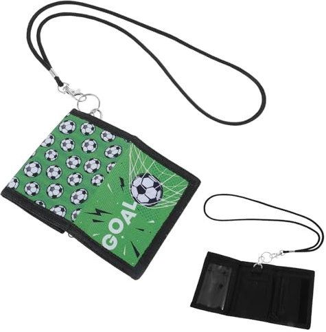 JJUNW Geldbeutel Junge, Fußball Brustbeutel Kinder Faltbare Dreifache Brustbeutel Kinder Kindergeldbeutel mit Sichtfenster und Schlüsselband Portemonnaie für Teenager Jungen