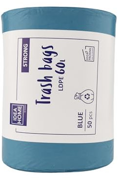 IDEA HOME-50 Stück LDPE Müllsäcke Abfallbeutel Mülltüten Kehrichtsäcke Entsorgung Mülltrennung Stark Blau 60L