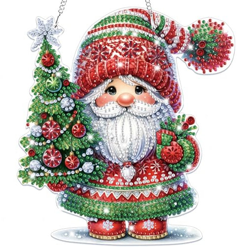 Lxmsja 5D Diamond Painting Weihnachten Anhänger, Gnom Diamond Painting Fensterbilder Kinder Erwachsene, Hängende Ornament Bastelset Geschenk Mädchen 7 8 9 10 11 Jahre, Party Kranz Tür Fenster Deko