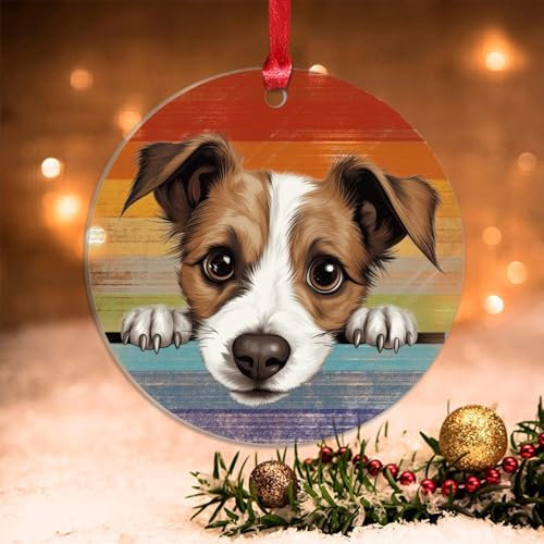 Swavecat Rainbow Dog Jack Russell Terrier Xmas Tree Decorations - Cute Funny Peeking Dog Puppy LGBTQ Gay Pride Acrylic Ornaments