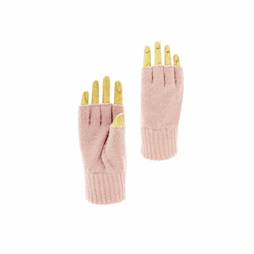 CLASSE77 - Guanti mezze dita in Lana al 70% e Cashmere al 30% - Donna - Artigianale - Made in Italy (Rosa Antico)