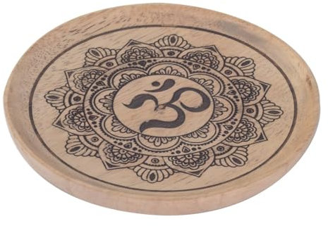 SIGNES GRIMALT Set 2 Assiettes sérigraphiées en bois, Signe Om méditation et zen, mandala noir, diamètre 16 cm