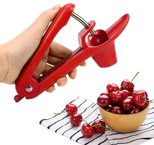 MEETOZ Cherry Pitter Remover,Cherry Fruit Kitchen Olive Core Remove Pit Tool Seed Gadget Stoner Corer Pitter Remover,Portable Cherry Pitter Tool Kitchen aid with Space-Saving Lock Design (Red)