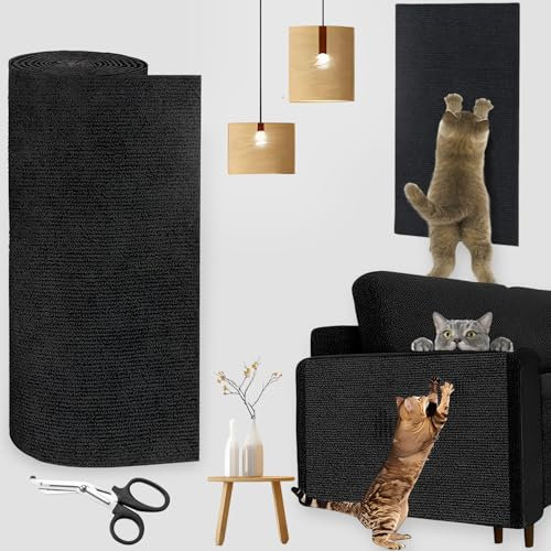 YUJUVI 300cmx40cm Katze Kratzmatte Selbstklebend Kratzbretter Kratzschutz Sofa Katze Trimmbare Kratzmatte Katzen DIY Kratzbrett Weiß für Katzen Bäume Wand Möbel und Couch Schutz (Schwarz)