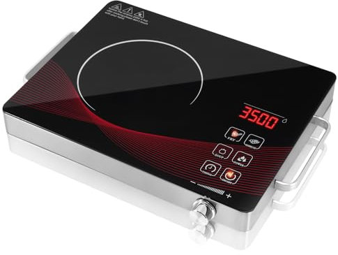 wowspeed Glaskeramikkochfeld, Induktionskochplatte Induktionskochfeld 1 Platte 3500W, Tragbares 20cm Kochplatte, 4 Kochmethode, 3-Stunden-Timer, Stufenlose Einstellung, Touch-Steuerung, 220-240V