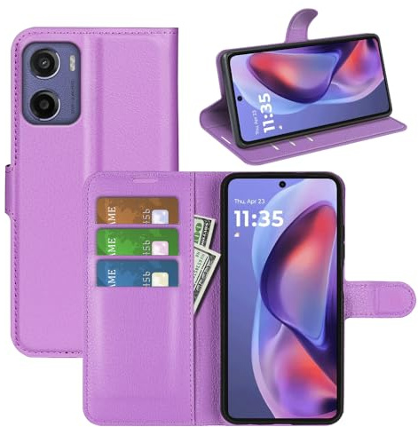 Fertuo Hülle für Motorola Moto E15 / G05, Handyhülle Leder Flip Case Tasche mit Standfunktion, Kartenfach, Magnetschnalle, Silikon Bumper Schutzhülle Cover für Motorola Moto E15 / G05, Lila