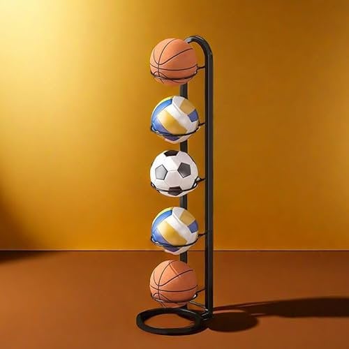 LengSuaa Ball Storage Rack 5 Tiers Ball Storage Garage Basketball Organizer Rack Iron Football Stand Vertical Football Display Stand Removable Football Stand for Basketball Football Volleyball
