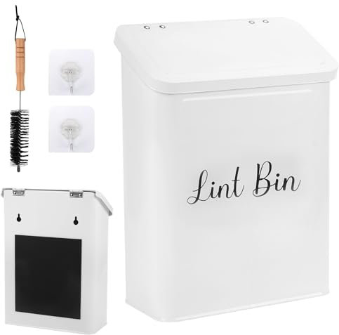 Panier à Linge avec Couvercle, Boîte à Linge Sale Magnétique,Poubelle Magnétique Sèche Linge avec Un Crochet Au Dos, Corbeille à Linge en Fer Galvanisé, Lint Bin Magnetic