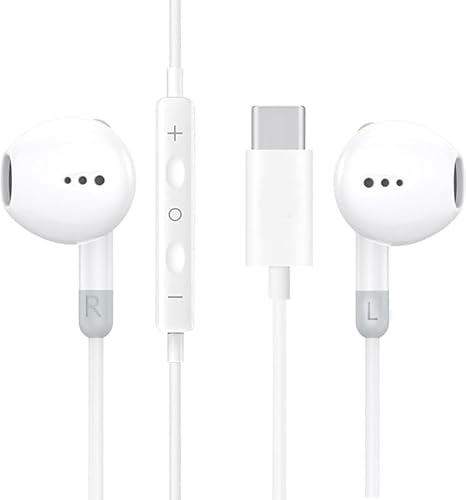 PH26 Ⓡ Écouteurs Filaires USB-C Blancs Compatibles pour Samsung Galaxy A12 Nacho, Écouteurs Intra Auriculaires avec Micro et Contrôle du Volume, HiFi Stéréo Ecouteurs