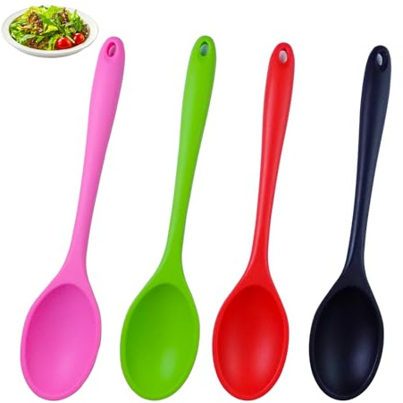 BMZXCH 4 Piezas Cuchara de Mezcla Cucharas de Silicona Antiadherente(27 CM) | Cuchara de Servir de Silicona Resistente al Calor, Cucharas de Mezclar para Herramientas de Cocinar para Hornear, Cocina