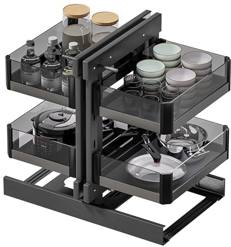 WanLimneo Blind Corner Cabinet Pull-Out Organiser, Extendable Cupboard Organizer Shelf with 4 Baskets Kitchen Storage Rack Shelf for Home Kitchen