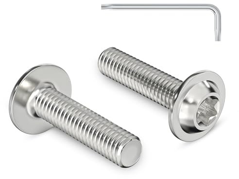 Lot de 20 vis à tête bombée M4 x 16 mm avec bride - Entraînement Torx - En acier inoxydable A2 V2A - Filetage complet avec clé Torx