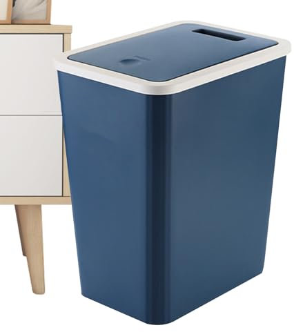Rectangular Kitchen Bin - Garbage Can With Lid - Blue Trash Can, With Lid | Waste Basket | Slim Modern 13L Recycling Bin And Press Top, Suitable For Kitchen, Bathroom, Living Room, Home And Use