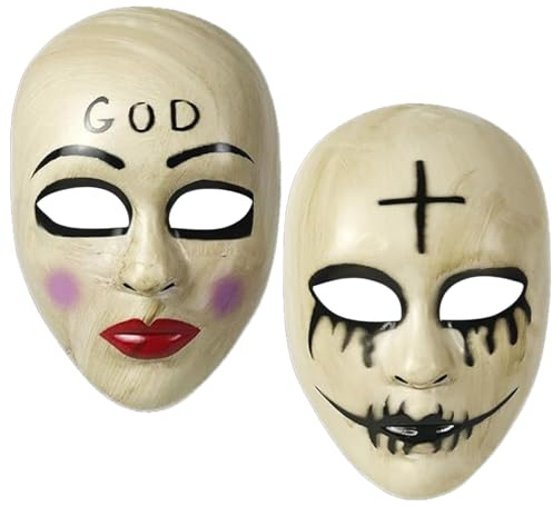 JIEBAO 2 Stück Halloween Horror Mask, The Purge Maske God & Cross Killer Maske für Halloween Kostüm Deko Party Cosplay Requisiten