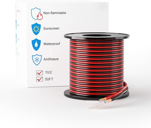 LEADTOPS 10 AWG 50FT Kupferummantelter Aluminiumdraht 10 Gauge Rot/Schwarz 10/2 2 Verlängerungskabel 12/24V DC für Lautsprecher, LED-Streifen, Automotive, RC