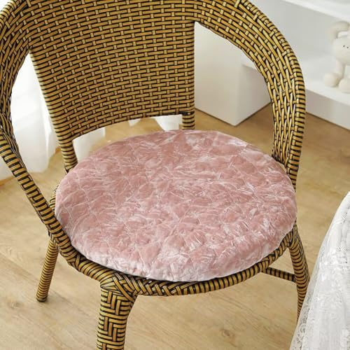 Sitzkissen Rund 35cm Rosa, 1er-Set 4 cm Dicke Weiche Stuhlkissen mit rutschfest Waschbar Samtbezug, Sitzkissen Stuhl mit Reißverschluss, Chair Cushion für Indoor Esszimmer Küche Outdoor Garten