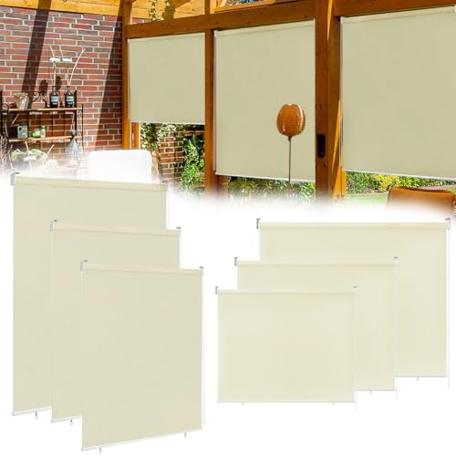 Suusolny Verdunklungsrollo Außenrollo Senkrechtmarkise Rollo Sichtschutz Wasserfest Balkonrollo für Balkon Terrasse,180 x 240 cm- Beige