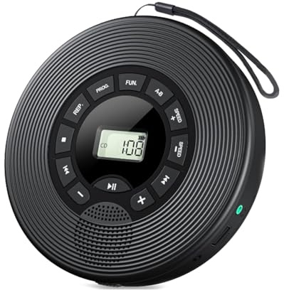 Fangxuee Trasmettitore FM 1500MAH Bluetooth CD Player con Cuffie AUX USB Anti-Skip Discman Portatile per Auto