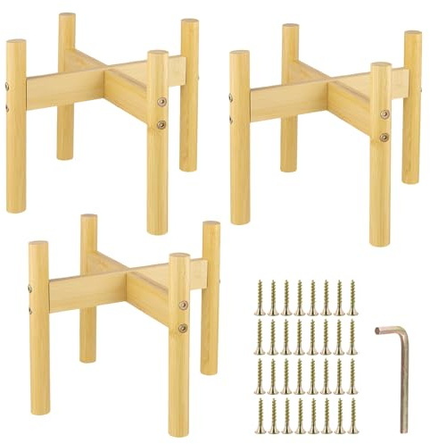 CHIHEUNG 3PCS Plant Pot Stand, Bamboo Plant Stand Indoor, Mid Century Flower Pot Holder, Wooden Indoor Plant Rack for Garden, Yard, Home, Office (20 cm)