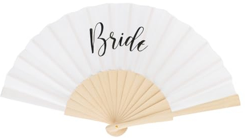Hopzab White Bride Hand Fan, Wooden Folding Fan with Personalized Print, Hen Party Favors for Bridesmaids & Bride Squad, Wedding Accessories & Decorations