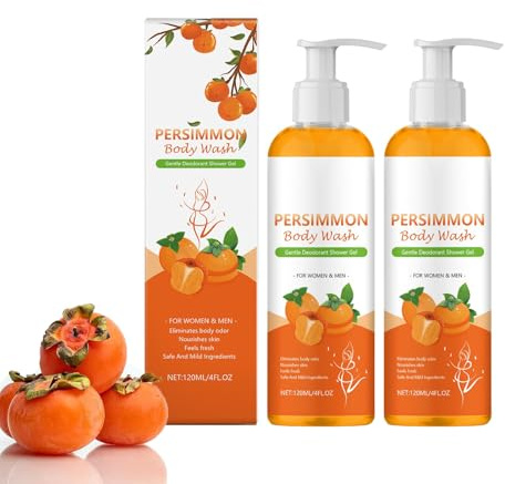 Persimmon - Gel douche naturel au kaki - Savon de kaki pour les odeurs - Désodorisant efficace - Parfum longue durée - Peau lisse et mousse riche - 120 ml - Pour tous les types de peau