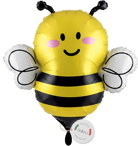 balloa Folienballon XXL Happy Bee Biene, Deko Kindergeburtstag, 62 cm | Freundliches Bienen-Design, XXL Tierform, heliumgeeignet, ungefüllt, Blumenwiese Deko für den Kindergeburtstag