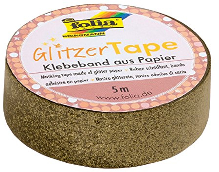folia 28104 - Glitzer Tape, Klebeband aus Papier mit Glitter gold, ca. 5 m x 15 mm - ideal zum Verzieren und Dekorieren