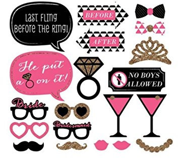 Photobooth Femme Célibataire Drole Kit de 20 Enterrement de Vie Jeune Fille Couronne Lunettes Bague Phrase Props Accessoire Déguisement Photos Vintage Bricolage DIY Deco Fete Soirée Cadeau Rose Gold